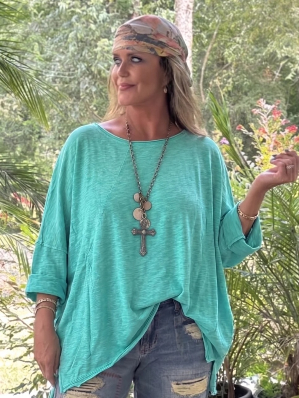 Be free.  Jaded Gypsy Relaxed Aqua Teal Short Sleeve Tee -